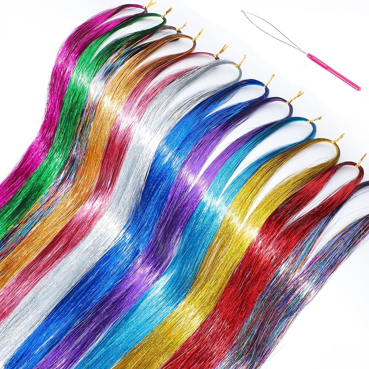 with VeSunny Kit Tinsel Tools 12 Colors Fariy Hair Tinsel Heat Resistant Sparkling Tinsel Hair suitable for any event or party smile