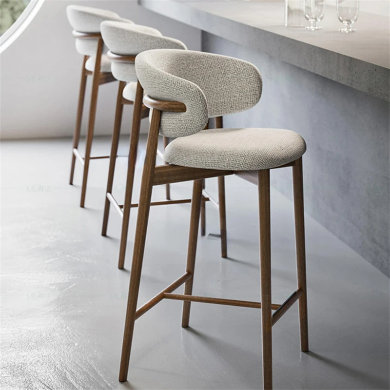 Modern Solid Wood Bar Chair Nordic Living Room Bar Stool For Kitchen Light Luxury Cloth Sgabelli Isola Cucina Home Furniture