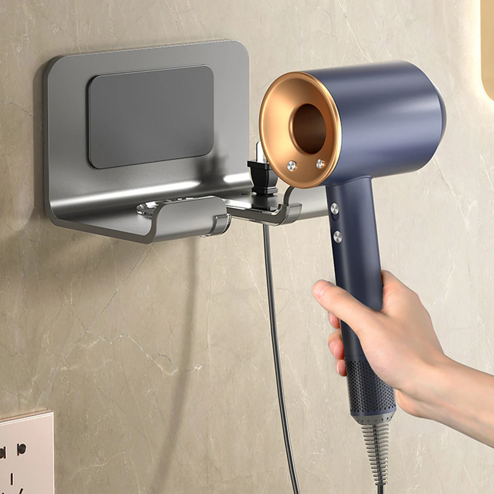 Space Aluminum Hair Dryer Holder Wall Mounted Punch-Free Hair Dryer Storage Rack