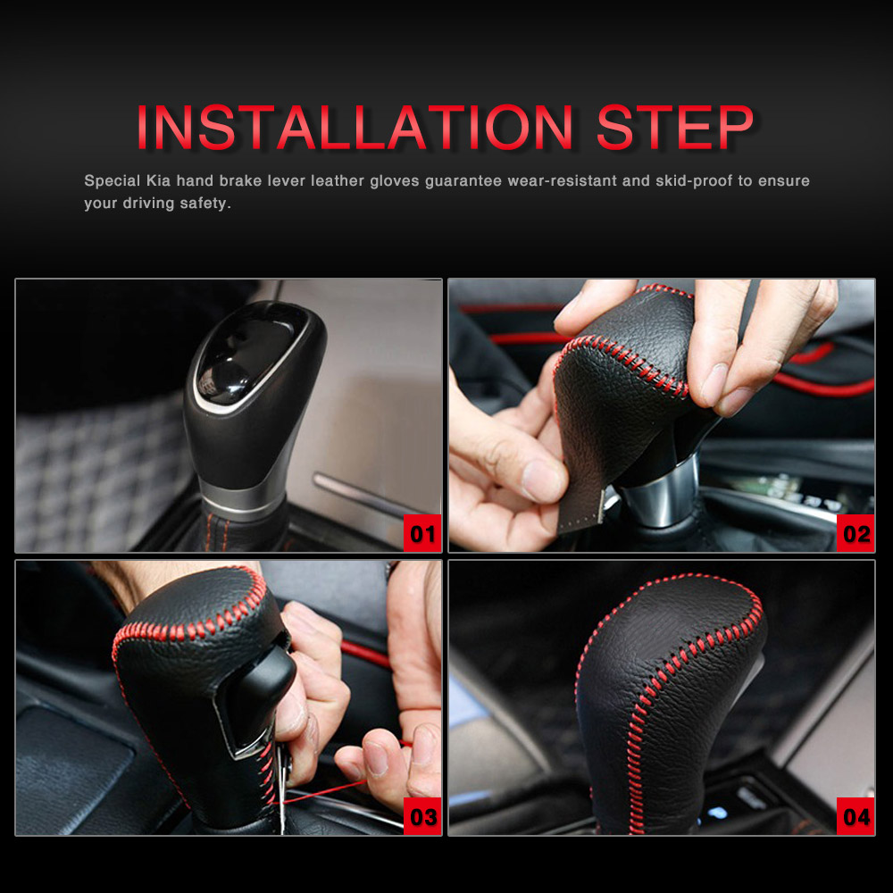 Genuine Leather Covers For Hyundai creta ix25 2017-2019 Accessories Car handbrake Gear Head Shift Knob Cover Gear Shift Cover