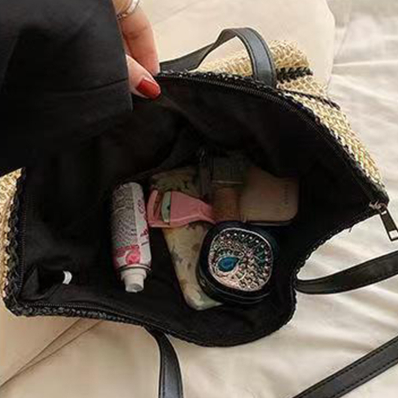 Summer Straw Shoulder Bags for Women Striped Woven Seaside Beach Vacation Shopping Bags Casual Female Shoulder Handbags Totes