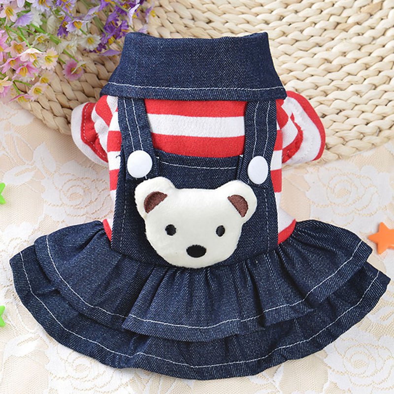 Spring Summer Pet Dog Clothes Striped Bear Cute Cat Strap Denim Skirt Yorkie Chihuahua Dresses Puppy Clothes Small Dogs Dress