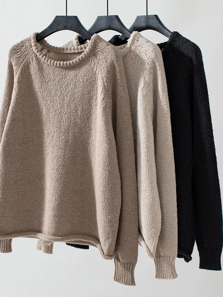 Miyouj long sleeved soft knitted floral womens solid casual O-neck top ultra-thin sweater autumn womens street knitted sweater 241113