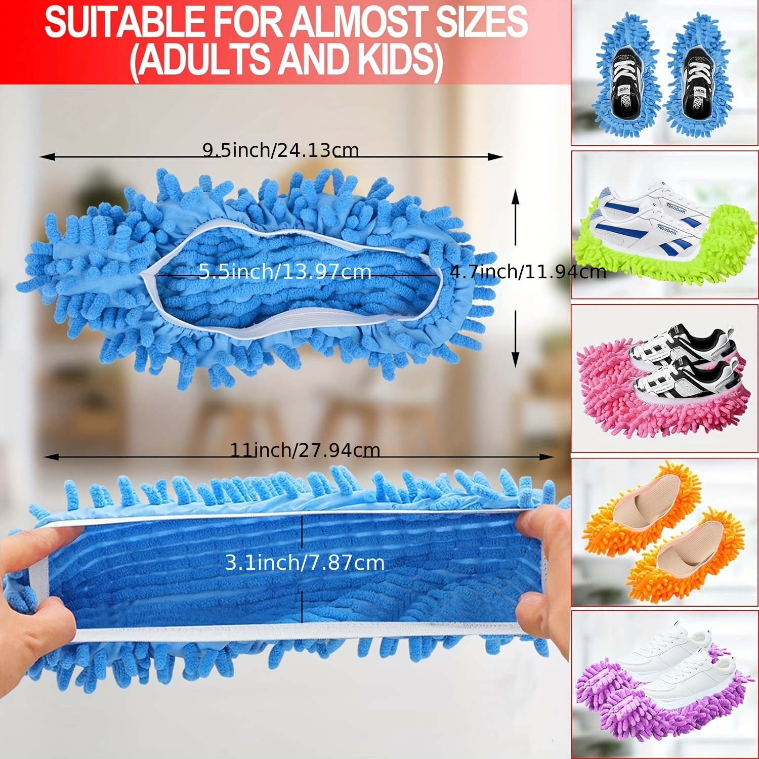 2/4/8/12Pcs Random Color Dust Remover, Mop Socks Ladies Men Kids Feet, Microfiber Dust Hair Cleaner Reusable & Washable.