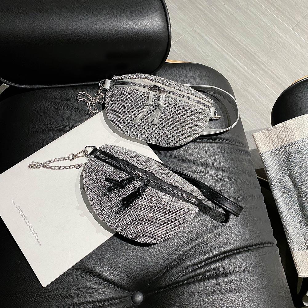 Chest Women Fanny Bag Zipper Belt Money Purse Rhinestone Chain Crossbody Packs smile