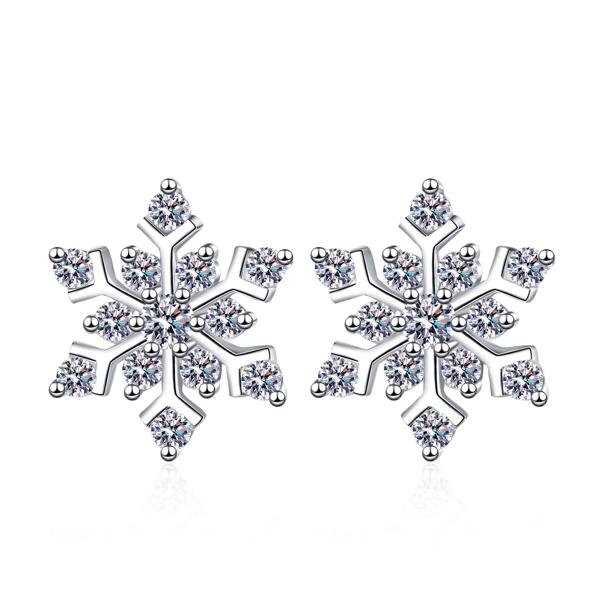 D JECIRCON 0.72ct Moissanite Color Earrings for Women Sterling Sier Snowflake High-end Ear Studs Shiny Dia Ear Jewelry smile
