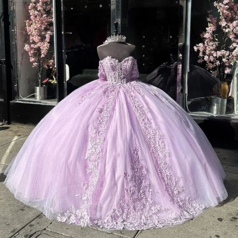 Light Lilac Quinceanera Dresses Vestidos De 15 Anos Ball Sweet 16 Applique Lace Beads Birthday Party Gown Pageant Miss Princess