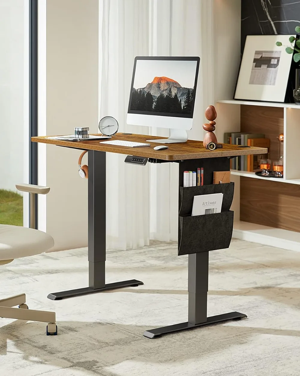 Standing Desk Adjustable Height, 48x24 Inch Electric Standing Desk with Storage Bag, Stand up Desk for Home Office Computer