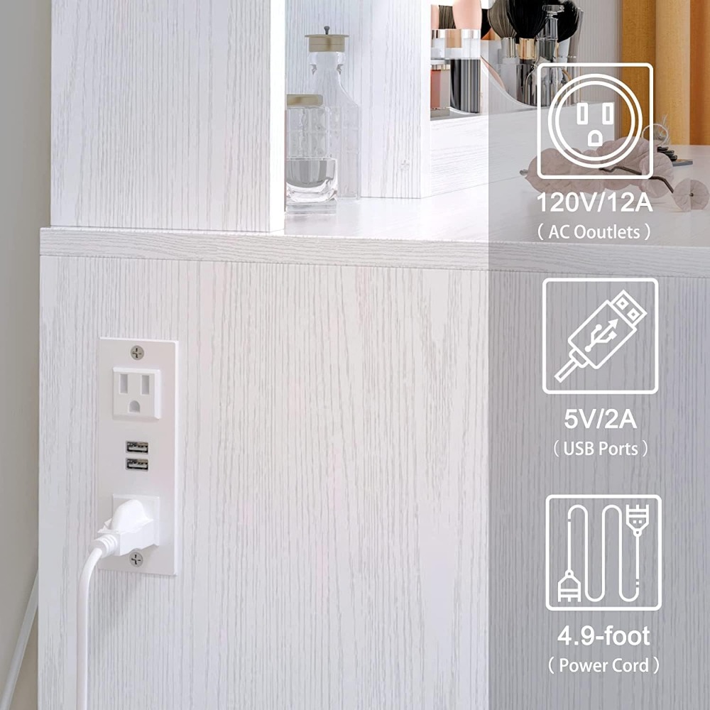 Storage Boxes and Organizers for Room Organizer Plastic Box Vanity Desk With LED Lighted Mirror Power Outlet White Dresser