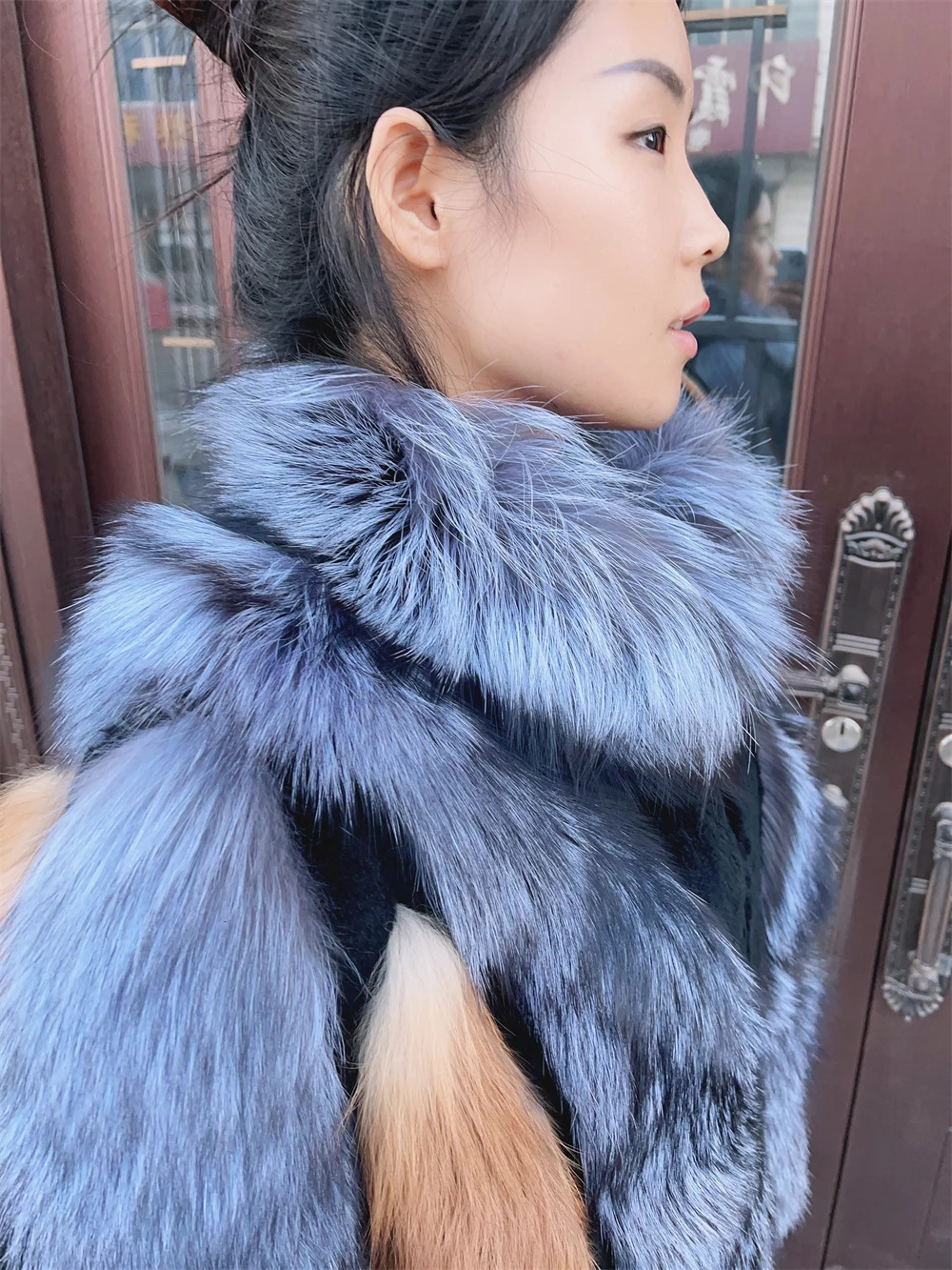 Silver Short Fox Fur Jacket With Collar Women y Long Sleeves Plus Size Vest Female Genuine Thick Red Coat Winter 241113