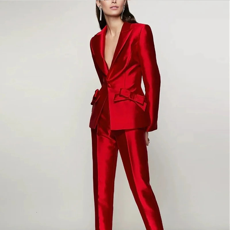 Womens casual long sleeved set and pencil pants set solid fashionable bright fabric set office womens elegant bow jacket set 241112