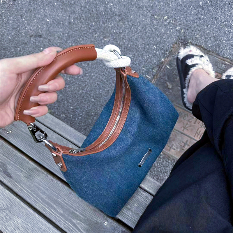 Denim Fabric Shoulder Bags For Women 2024 Luxury Designer Purses And Handbags Blue Underarm Hobos Casual Street Crossbody Totes