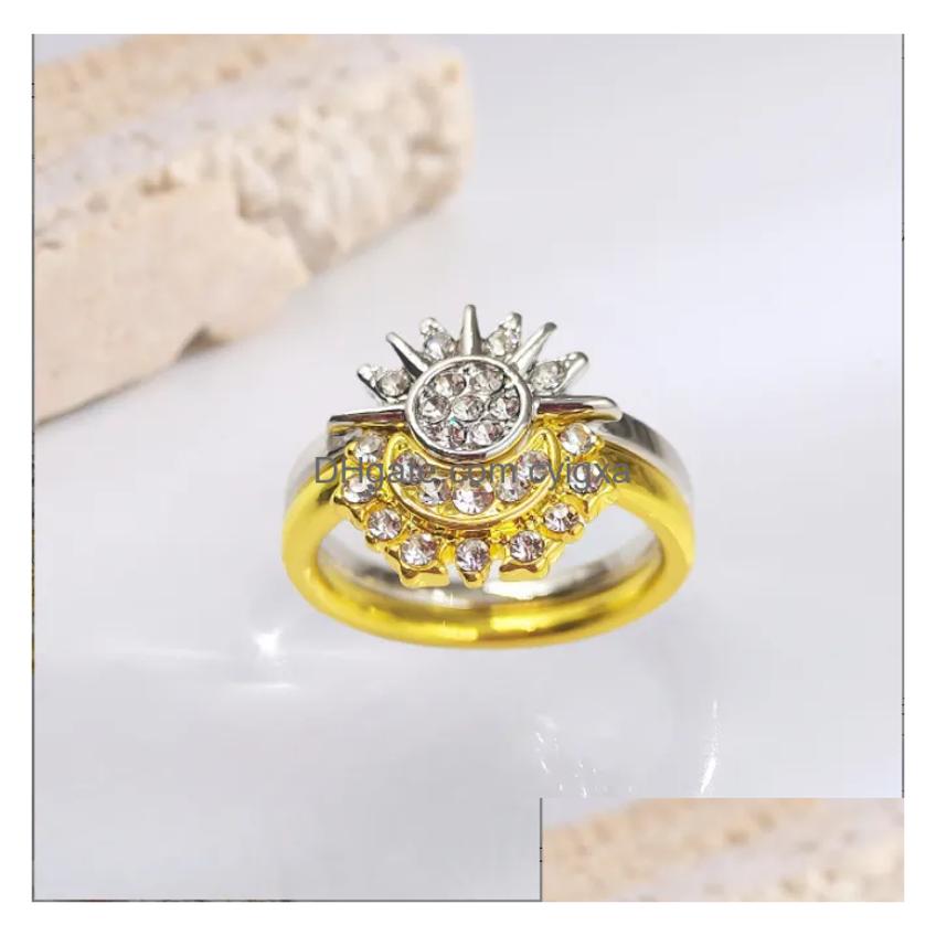 Band Rings 2Pc/Set Summer Couple Ring Set Sky Blue Sparkling Moon And Sun 2023 New Womens Stackable Finger Engagement Jewelry Drop Del Otbnw