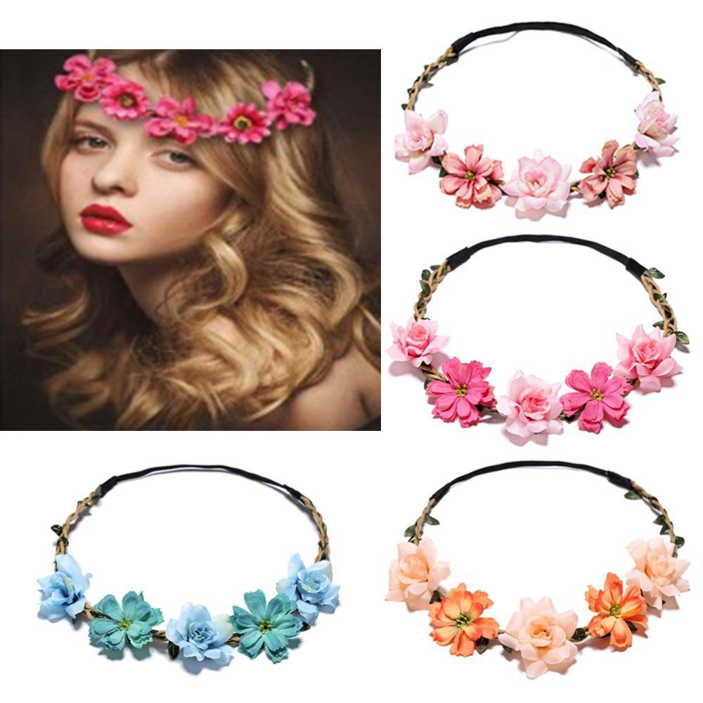 Bride Flower Crown Hairband Rope Wedding Floral Headband Garland Girl Wreath Elastic Hair Accessories Party Cosplay Headpiece smile