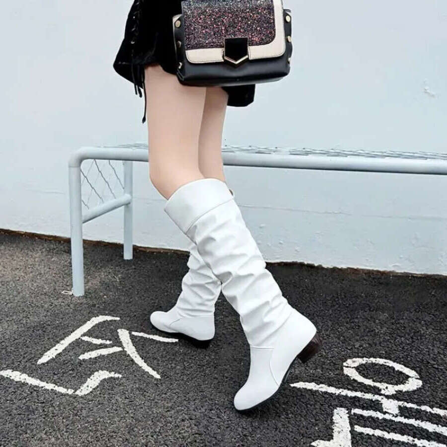 New Knee Women Designer Heel High Black Women's Leather Boots Plus Size 35-43 Botas De Mujer 2025