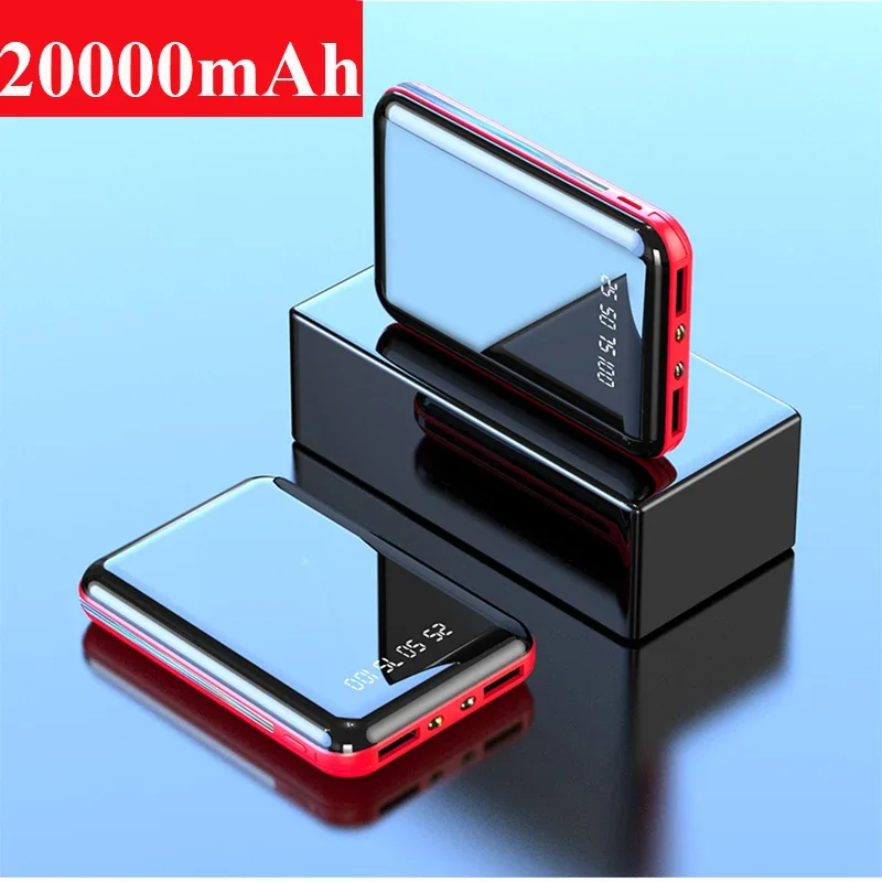 20000mAh LED Digital Display Portable Mini Power Bank Mirror Screen Powerbank External Battery Pack Powerbank For Mobile Phones