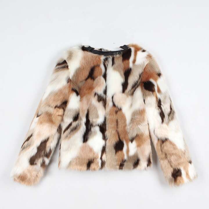 shanshi fur coat women Winter fur women's style round neck short mixed color coat