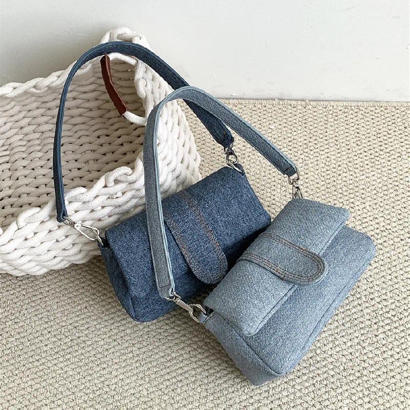 Shoulder Bags Fashion Women Simple Denim Solid Vintage Office Lady Elegant Handbags Casual All Match Underarm Bag Y2k Aesthetic