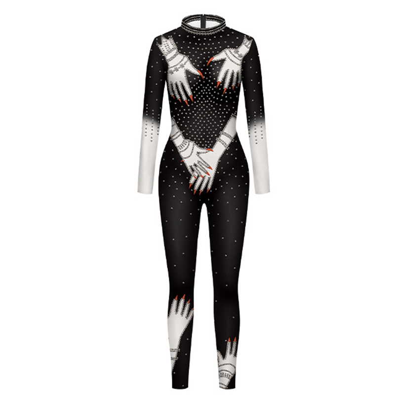 Ghost Hand Zentai Cosplay Jumpsuit Adult Women Sexy Uniform Slim 3D Printing Catsuit Bodysuit Halloween Party Stage Costume