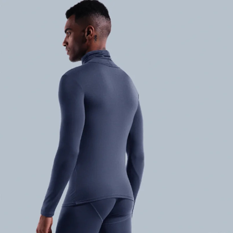 Turtleneck long sleeved mens top underwear high neck T-shirt tight fit bottom T-shirt mens molded zipper 241113