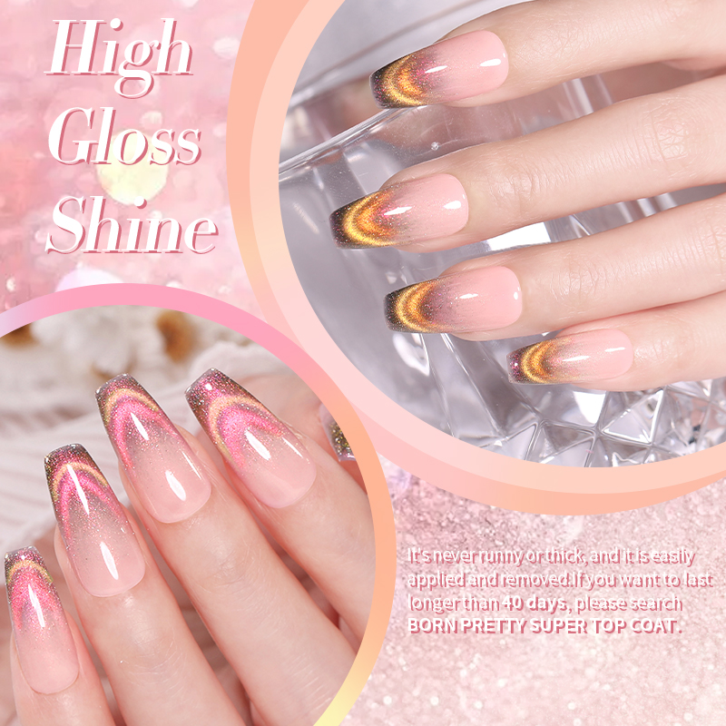 BORN PRETTY 10ml Reflective Glass Cat Magnetic Gel Nail Polish Double Light Rainbow Color Gel Varnis Semi Permanent for Summers