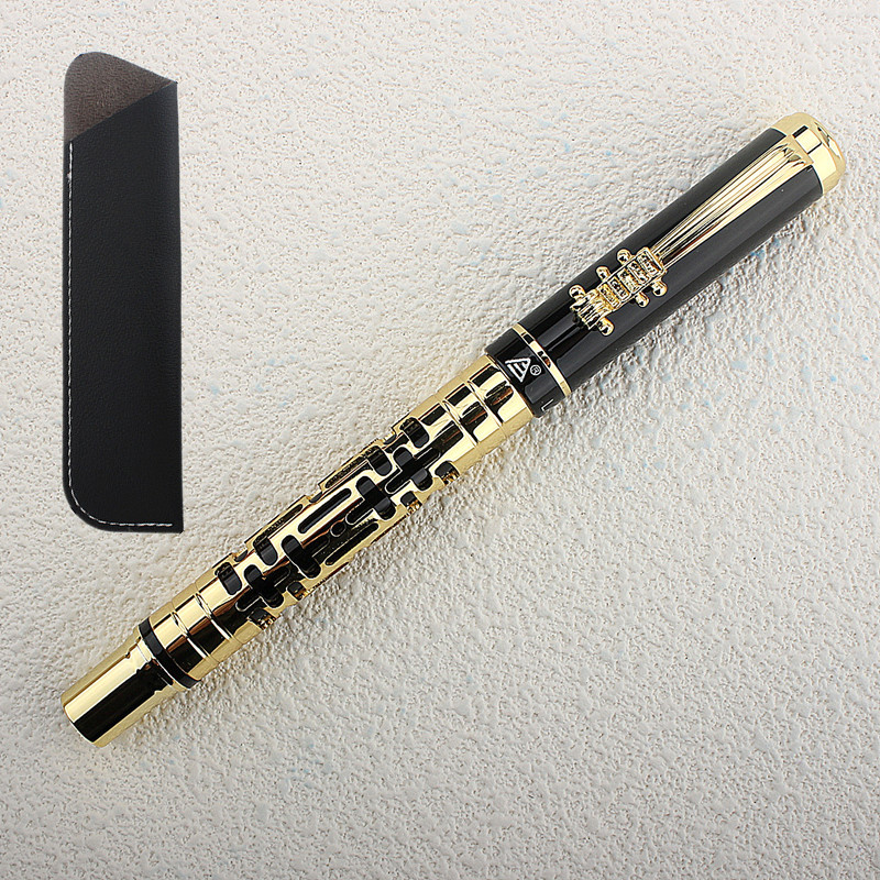 Luxury New Hollow Out EF/F/M Nibs Black Fountain Pen Gift Pen Ink Pens