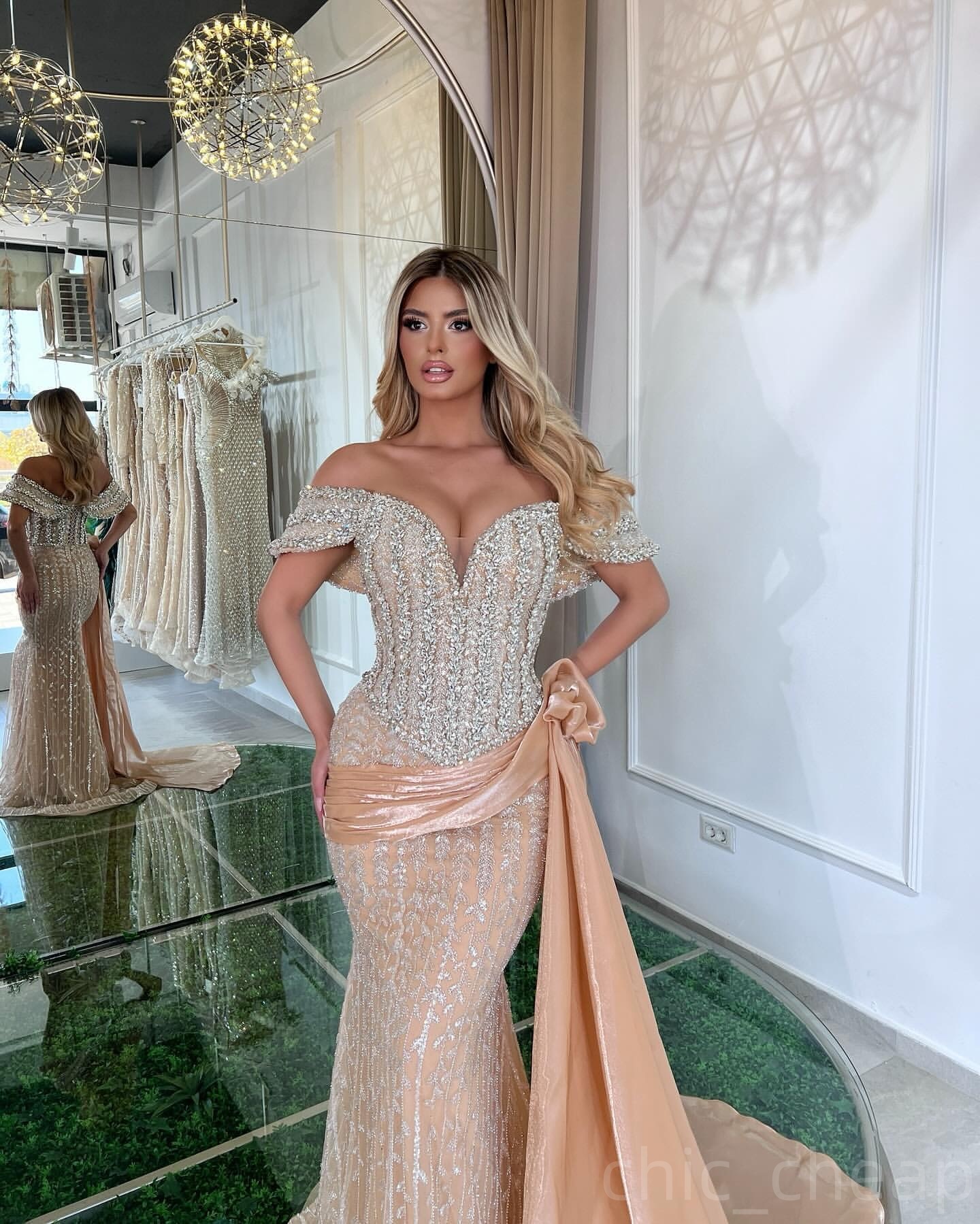 2024 Plus Size Champagne Illusion Mermaid Prom Dresses For Special Occasions Rhinestones Satin Evening Party Birthday Gowns Dress For Women Vestidos d