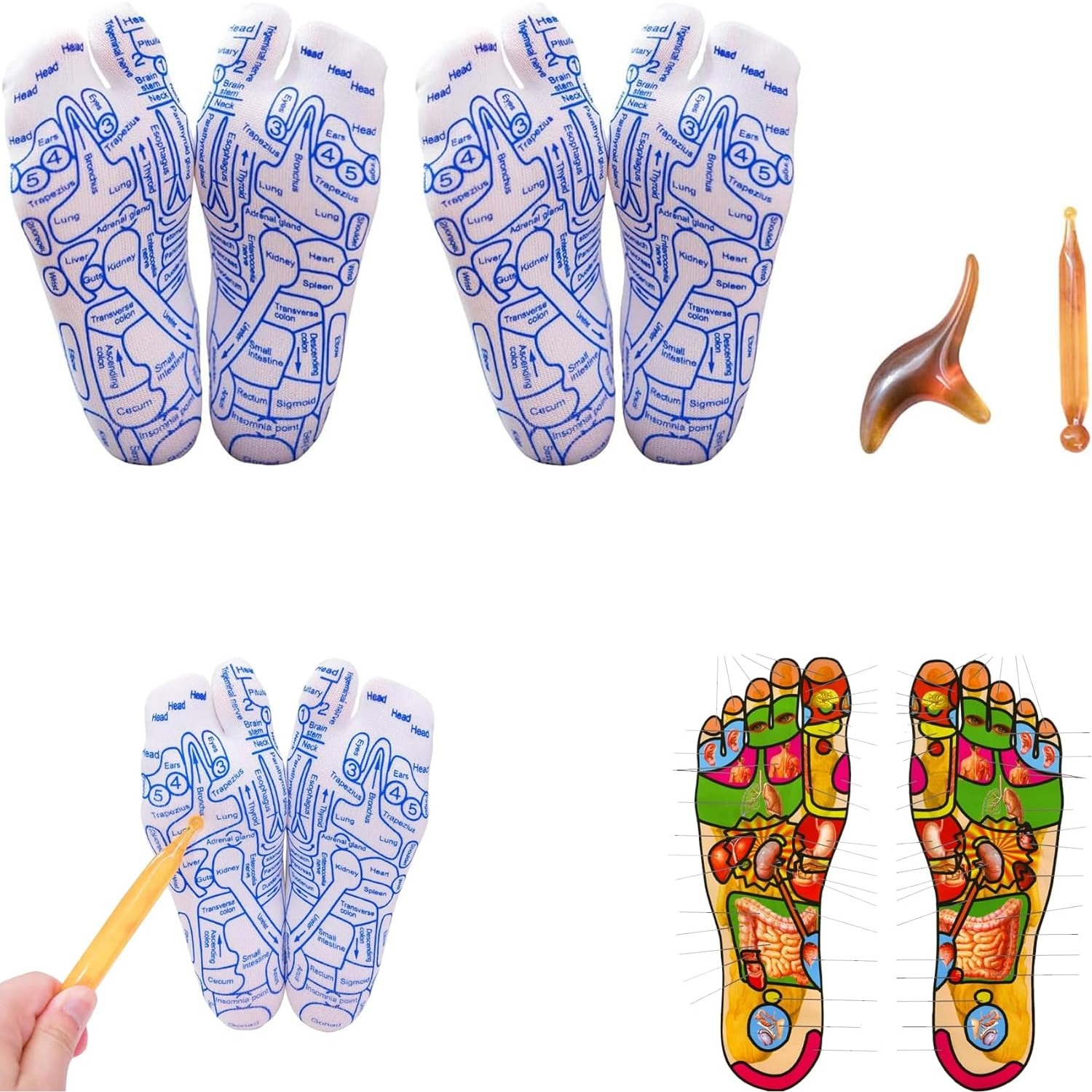 1/2/3 Pairs Reflexology Foot Massage Socks with Massage Tools Acupressure Foot Massage Socks English Charts Reflexology Socks