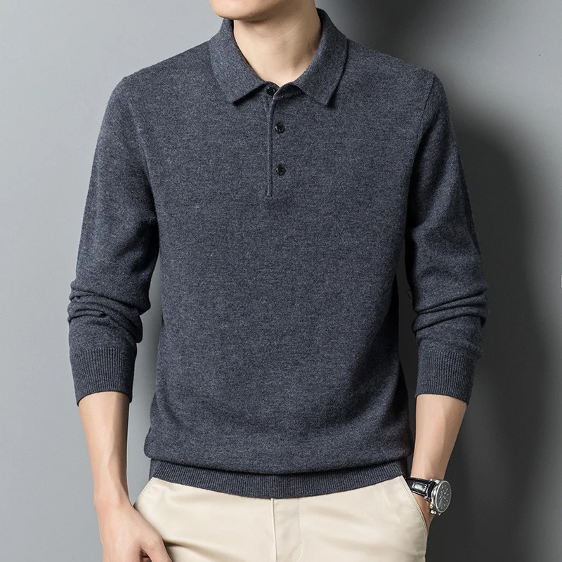 100% wool fashion polo sweater mens top winter mens shirt clothing Korean retro simple knitting pull 241113