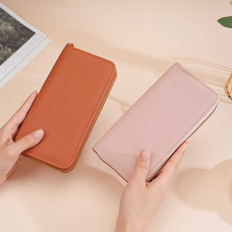 Long Macaron Colored Zipper Wallet For Women With Lychee Pattern And Multi Compartment Handbag