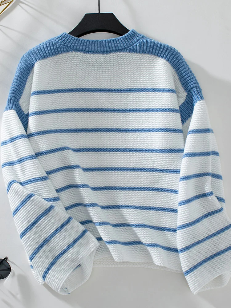 Miyouj Stripe Knitwear Round Neck Jumper Womens Fashion Long Sleeve Pullover Top Fashion Clothing Bottom Womens Sweater 241113