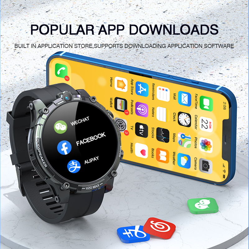 V20 MAX LTE 4G SIM Card 4G+128G Smart Watch Android 8.1 Google Play ddmysmile Dual Cameras Video Call Smartwatch Smile +128G