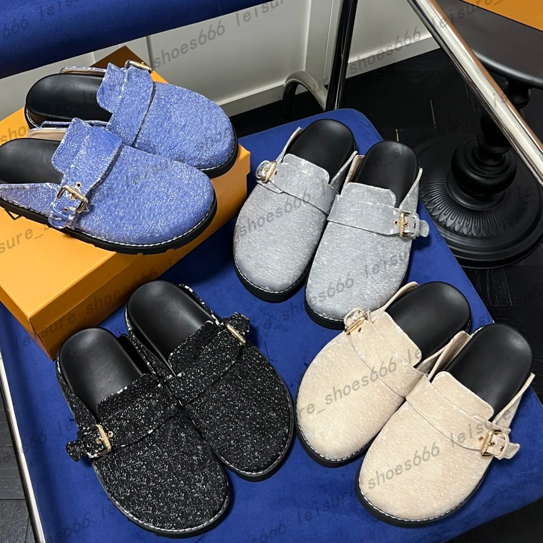 Designer Slipper Cosy Comfort Baotou slippers sandals Calfskin Mules Clogs Denim Letter Printing Platform Luxury Easy Sandal fashion 35-45