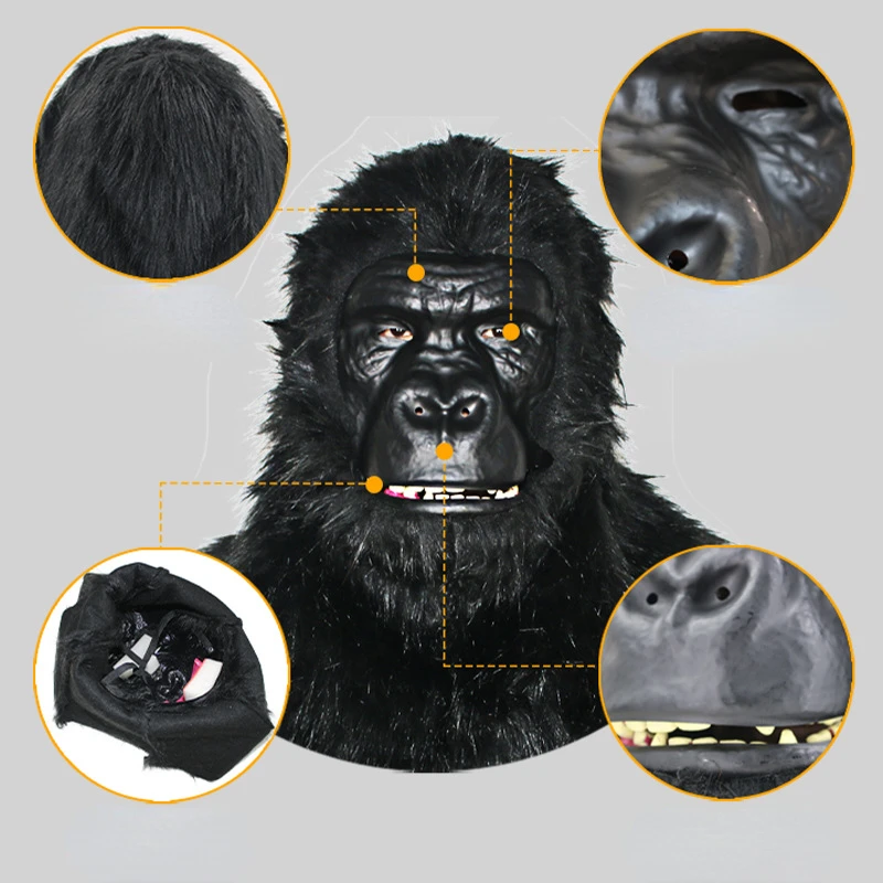 Gorilla Mask with Movable Mouth Full Head Masks Plush Realistic Animal Mask Carnival Party Cosplay Performance Costume Props