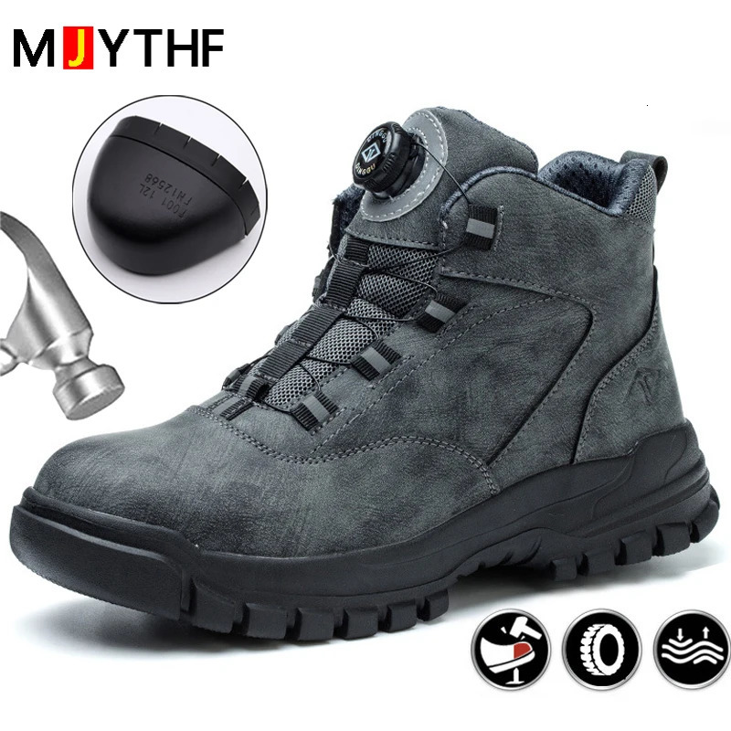 Rotating Buttons Men Safety Boots Autumn Winter Steel Toe Work Boots Indestructible Protective Safety Shoes Men Puncture-Proof 241112