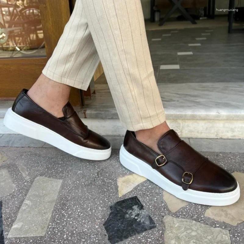 Casual Shoes Men Vulcanize Brown Black Loafers Solid Slip On Sneakers For With Size 38-46