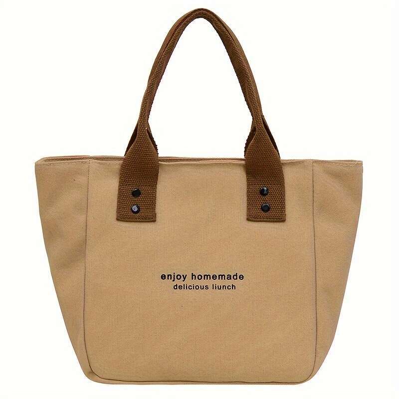 Canvas bento for office workers to bring food when going out, simple contrasting color fashion tote bag, lunch box bag