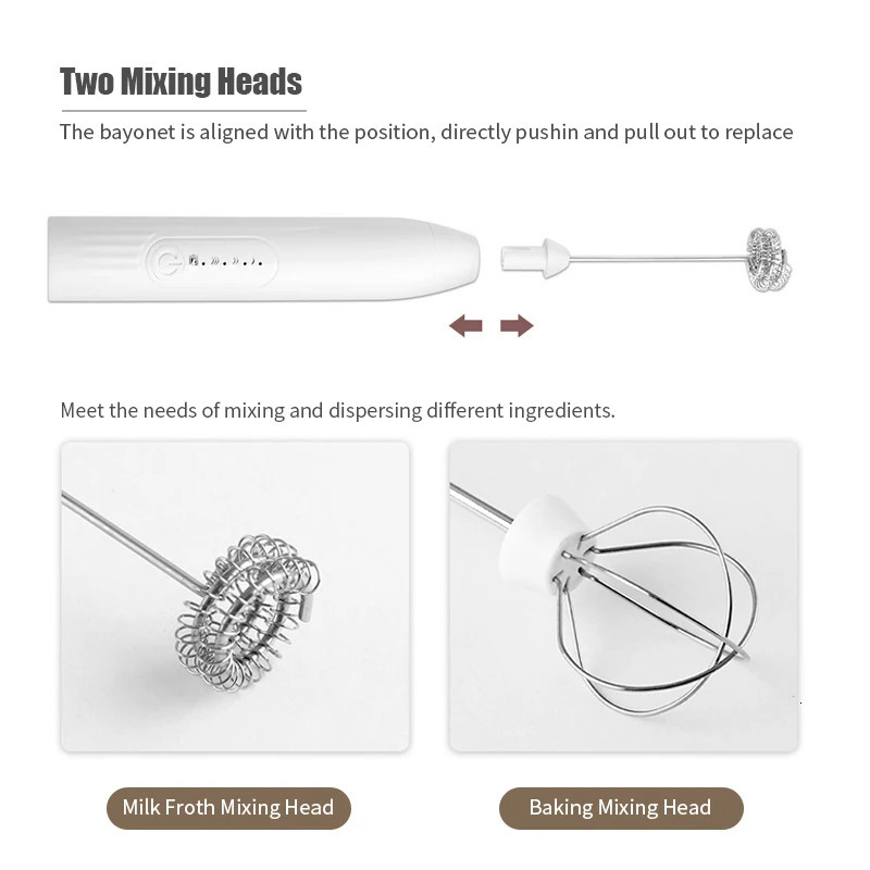 2-in-1 USB charging electric egg mixer whistle coffee mixer double head milk foam baking mixer kitchen gadget 241113