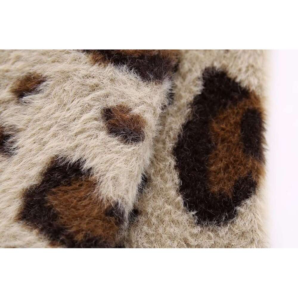 shanshi fur coat women Women's new autumn and winter fashion faux fur effect leopard print knitted cardigan short jacket