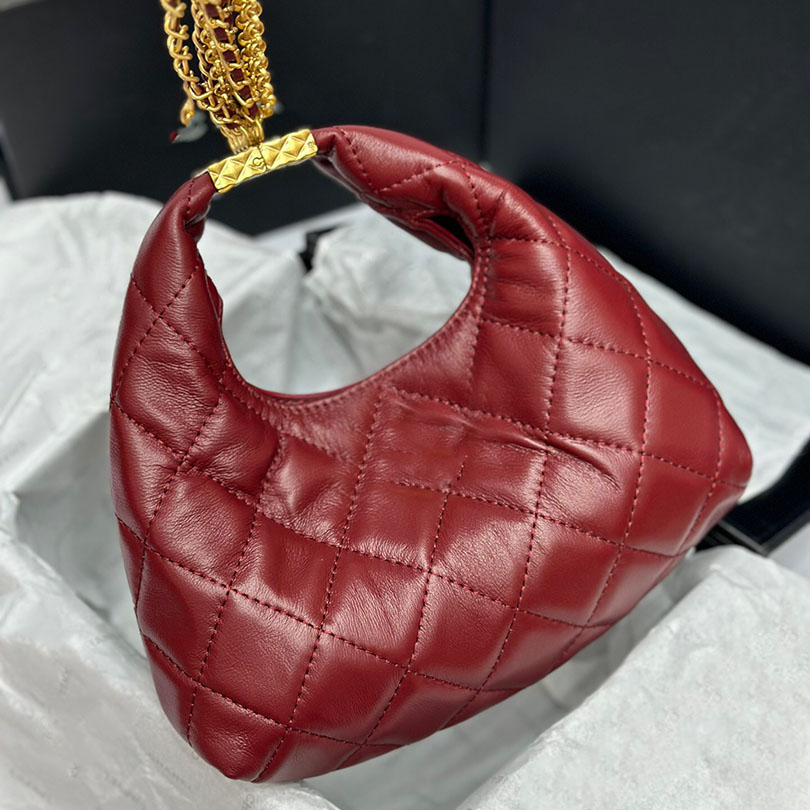 Wine Red Tote Bag Designer Bag 24A Evening Bag Hobo Tassel Chain Bag Soft Sheepskin Luxury Premium Shoulder Bag Underarm Bag Versatile Burgundy Elegant Moon Bag
