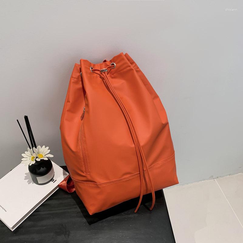 Drawstring Cross-border Spring Fashion All-match Solid Color Large Capacity Bucket Bag Simple Casual Wide Shoulder Strap Backpack zhanyishengli