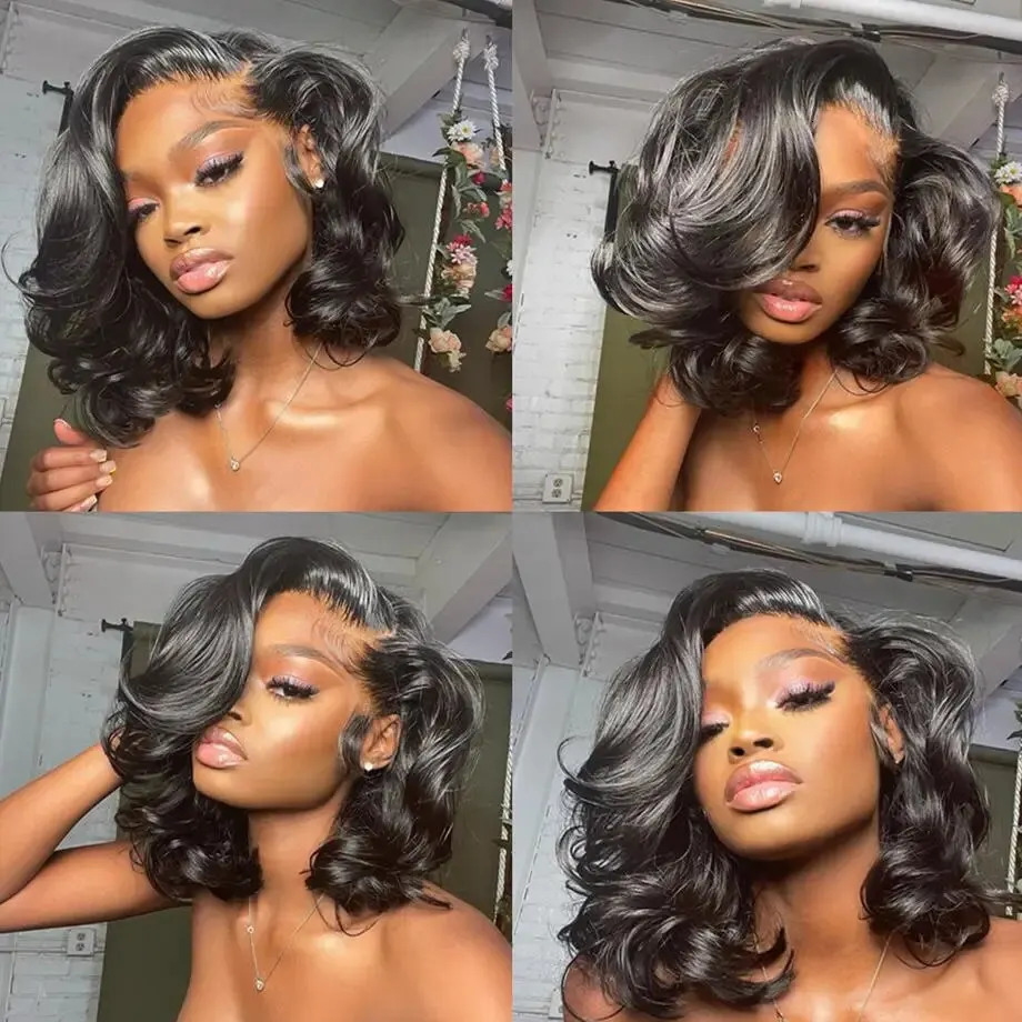 Body Wave Short Bob Transparent T Part Side Part Lace Human Hair for Women PrePlucked Natural Color Remy Indian Hair On Sale 240408