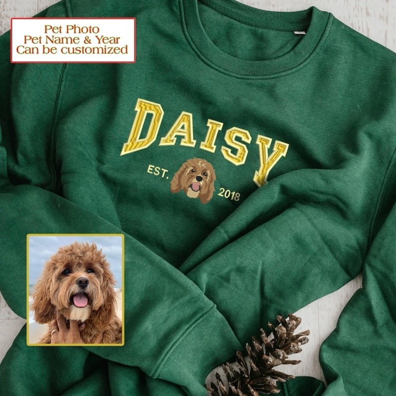 Personalised Embroidered Face and Name Sweatshirt Christmas Gift for Pet Lover