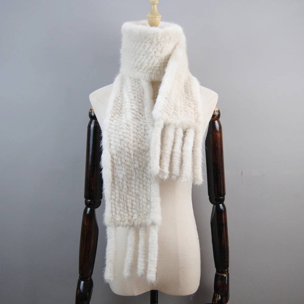 Women Winter Warm Real Mink Fur Scarf 100% Genuine Muffler Lady Fashion Quality Natural Knit Scarves 241112