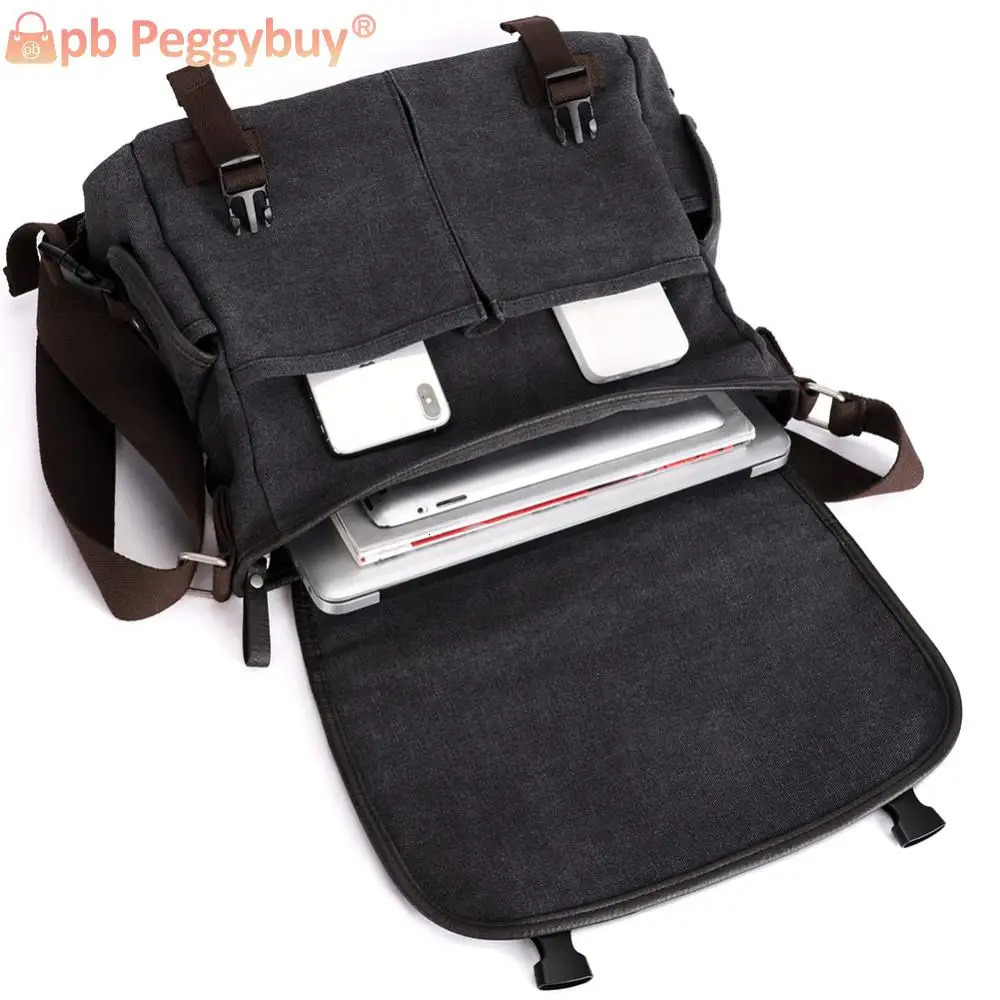 Vintage Messenger Bag Multi Pockets Crossbody Bags For Men Water Resistant 14 Inch Laptop Pouch Adjustable Strap for School Work 241111