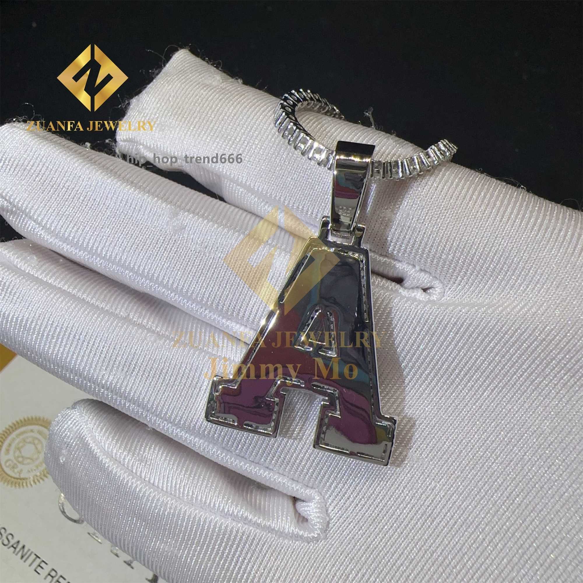 Fashion Hip Hop Jewelry Drop Shipping 925 Solid Silver VVS1 Baguette Moissanite Diamond A-Z Initial Letter Pendant Necklace Men