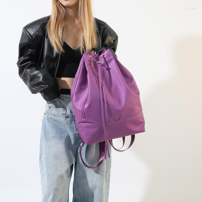 Drawstring Cross-border Spring Fashion All-match Solid Color Large Capacity Bucket Bag Simple Casual Wide Shoulder Strap Backpack zhanyishengli