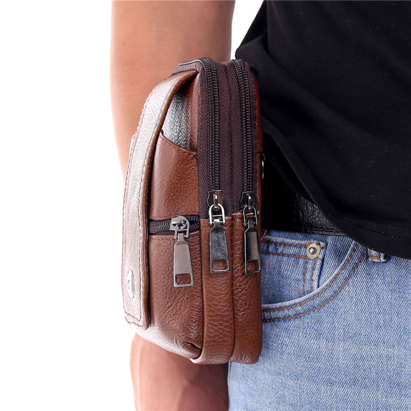 Bag Men Waist Leather Large Capacity Belt Bag Brown Shoulder Bags Crossbody Bags Multi-layer Buckle Mobile Phone Bag Bum Pouch smile