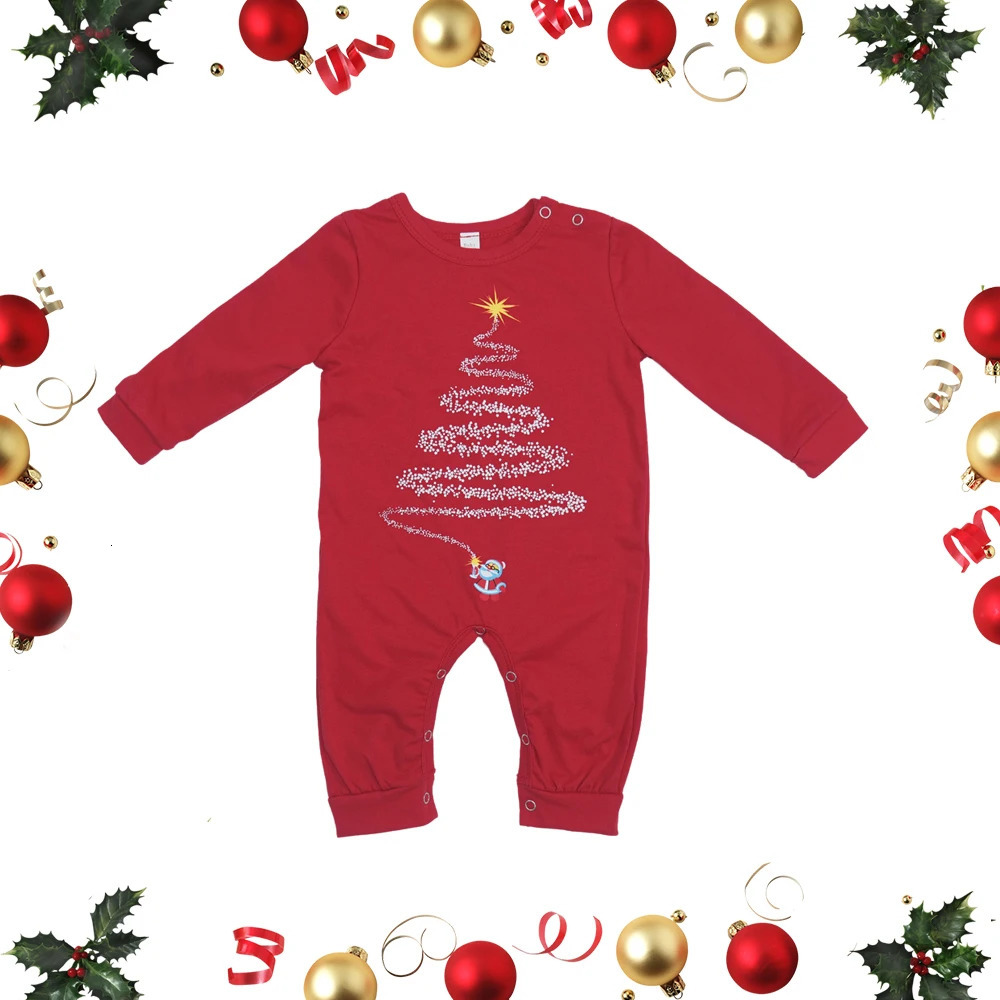 Family Christmas Matching Pajamas Set Red Firework Print Dad Mom Kids Homewear Comfortable Sleepwear Baby Romper Xmas Look 241112