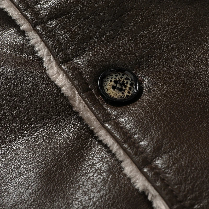 Mens plush leather jacket Warm Winter Leather Coat 241113